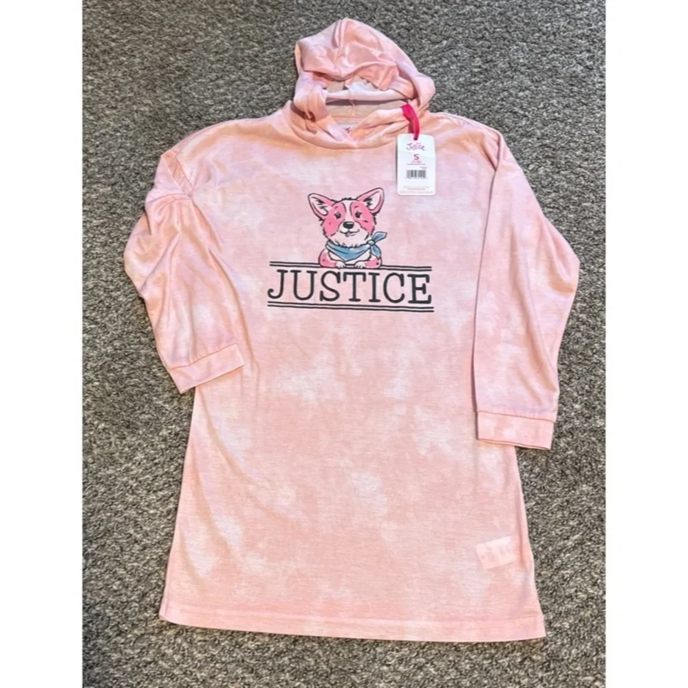 Justice Pink Hoodie Dress Sleep Gown with Dog Print